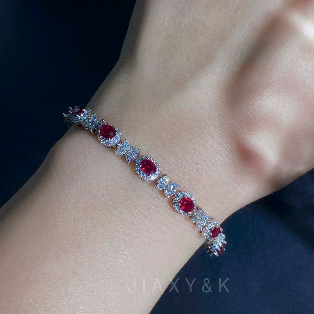 Natural Ruby Tennis Diamond Bracelet D3.51ct d3.08ct 18K Gold