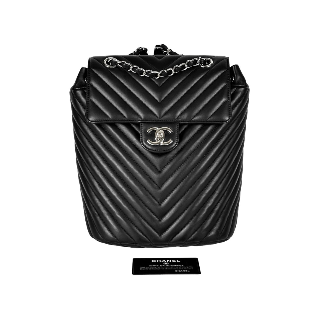 Chanel Urban Spirit Small Backpack Chevron Black Lambskin