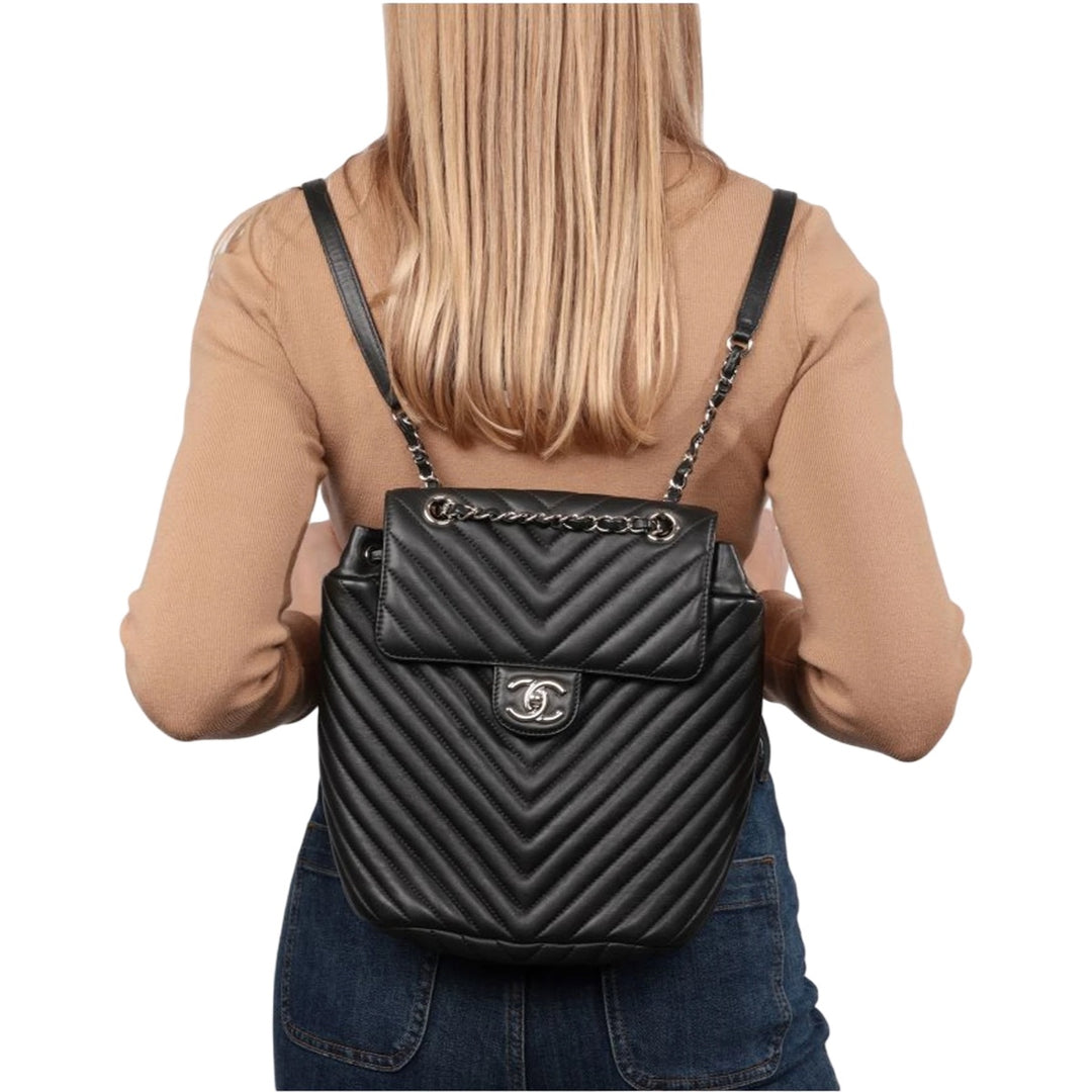 Chanel Urban Spirit Small Backpack Chevron Black Lambskin