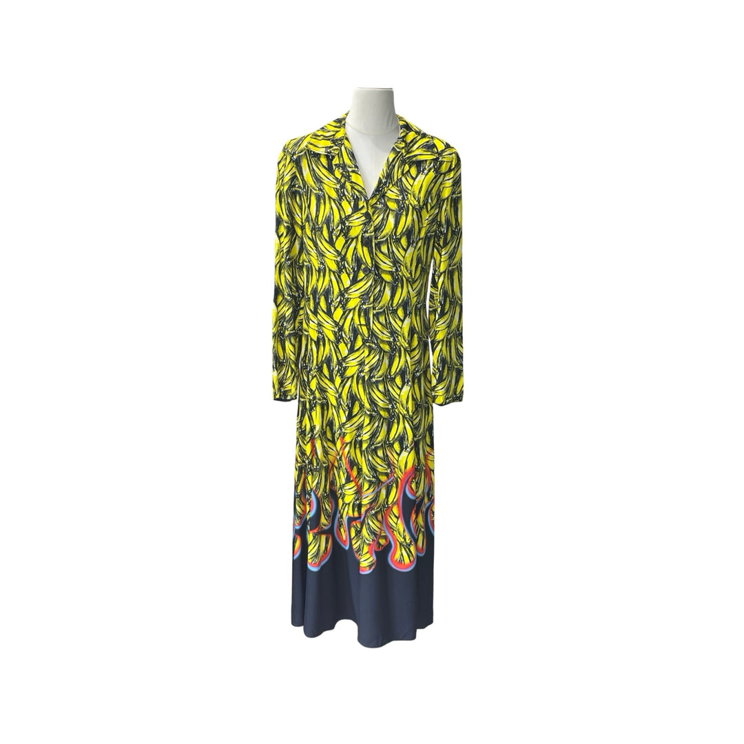 Prada Long Sleeves Collared Dress With Banana&Flame Design Viscosa 40#
