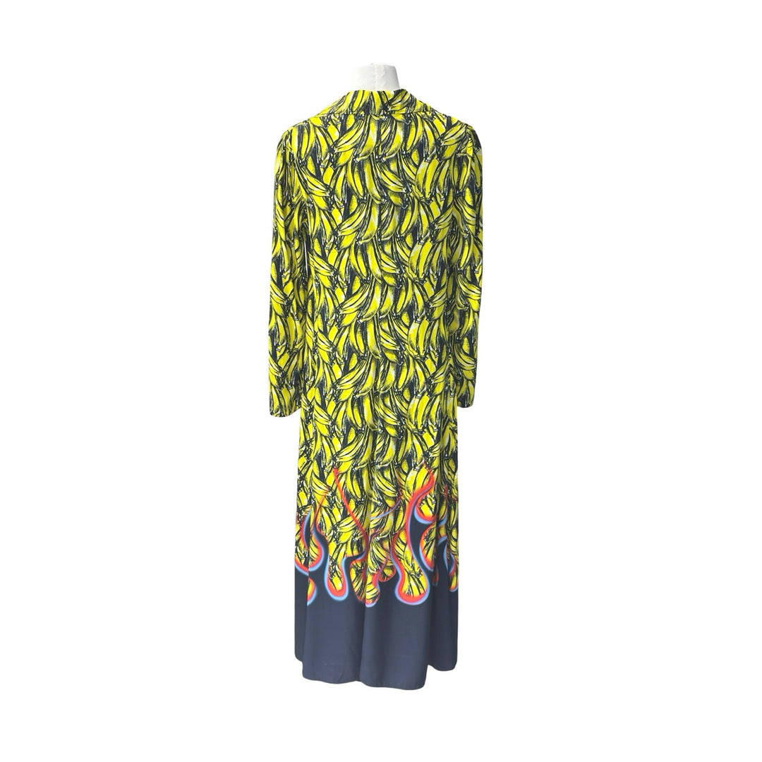 Prada Long Sleeves Collared Dress With Banana&Flame Design Viscosa 40#