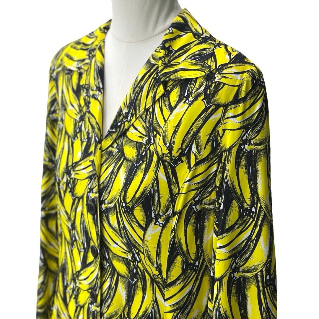 Prada Long Sleeves Collared Dress With Banana&Flame Design Viscosa 40#