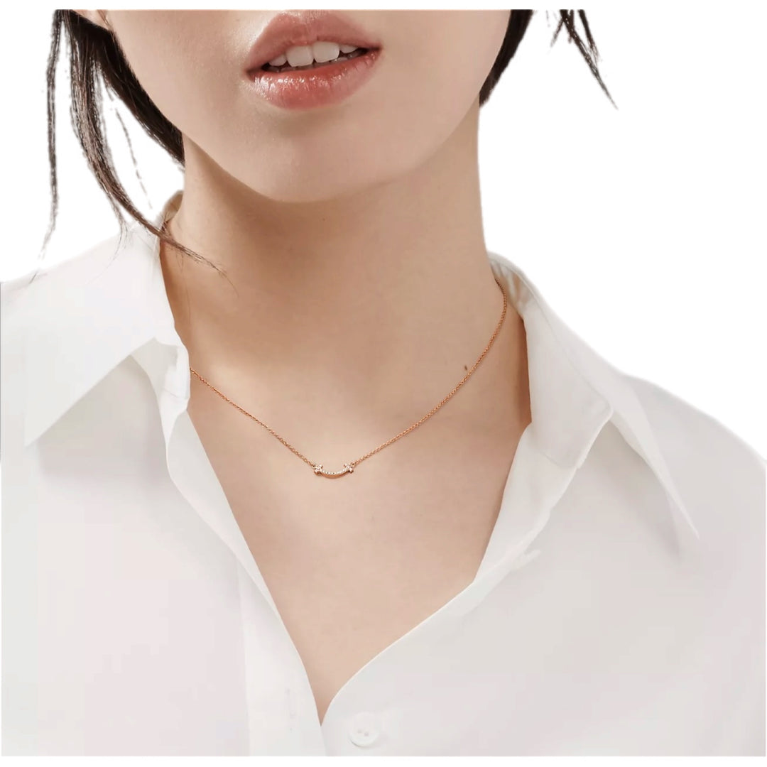 Tiffany 18k Rosegold T Smile  Diamond Necklace