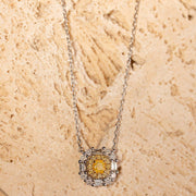 Natural Yellow Diamond Cushion Necklace D0.08ct d0.30ct. 18K