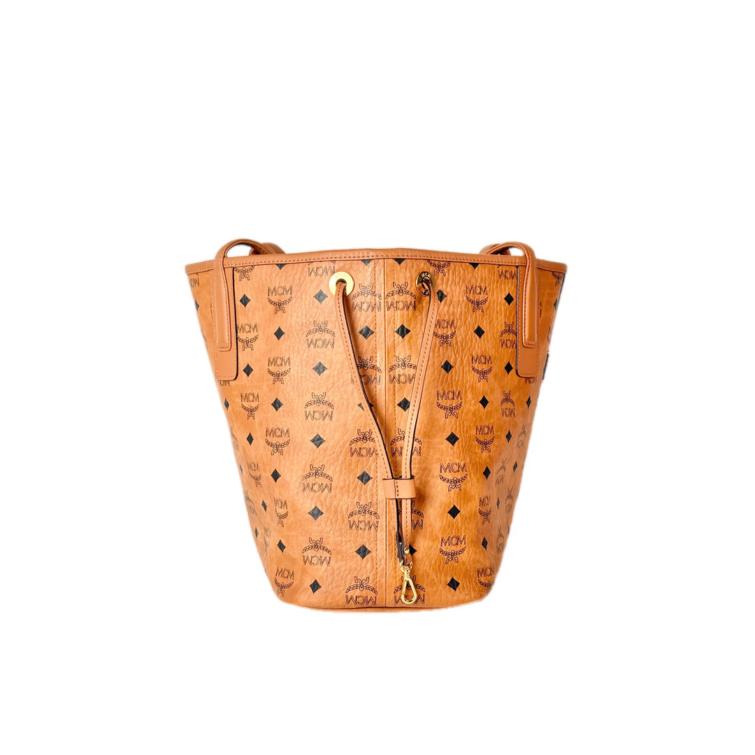 MCM Brown Reversible Liz Shopper In Visetos Tote Bag