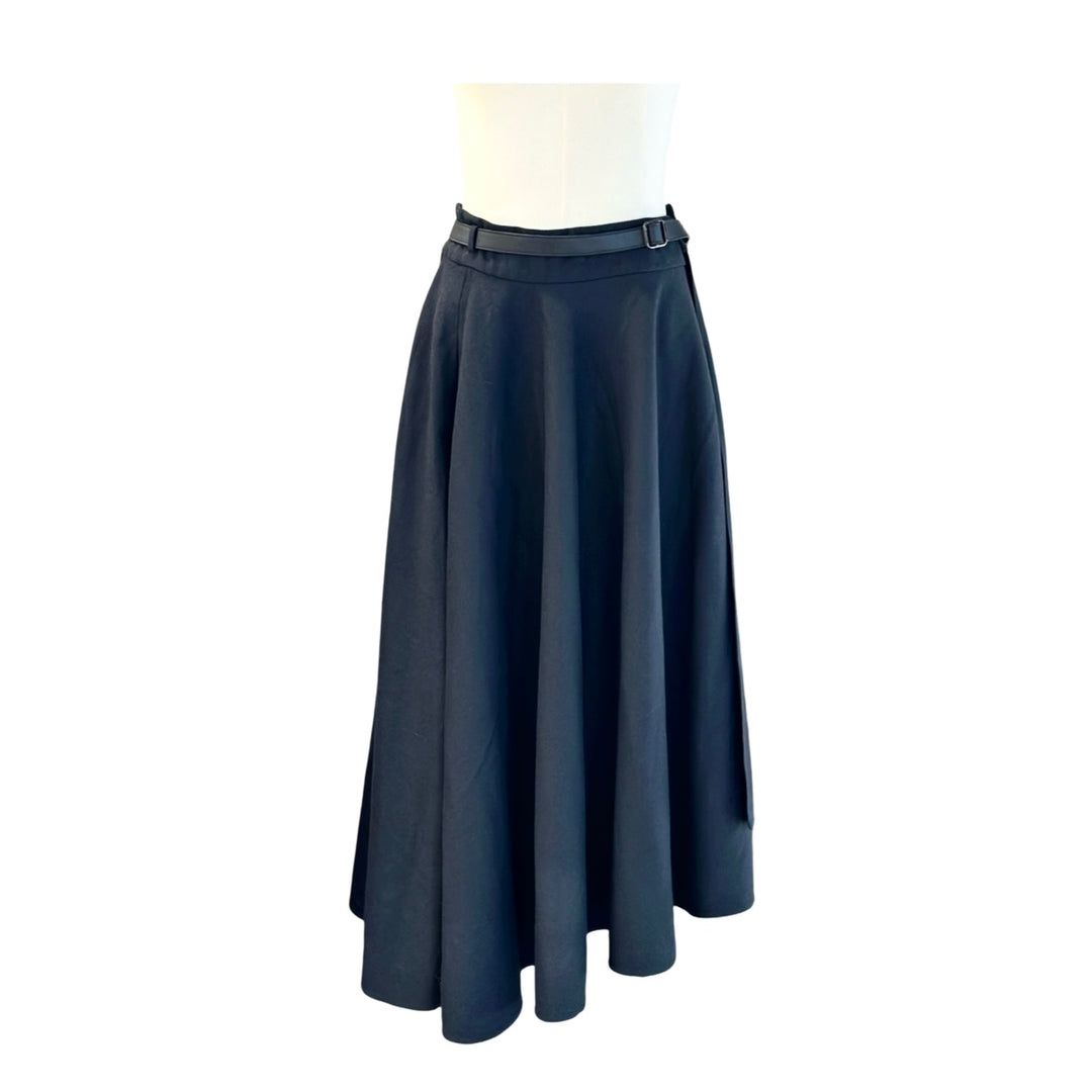 Hermes Long Flared Skirt Black Wool #38
