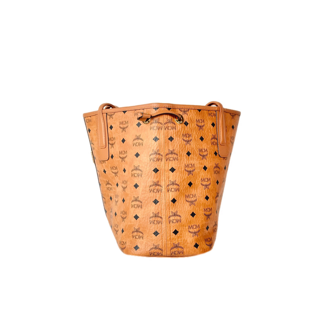 MCM Brown Reversible Liz Shopper In Visetos Tote Bag
