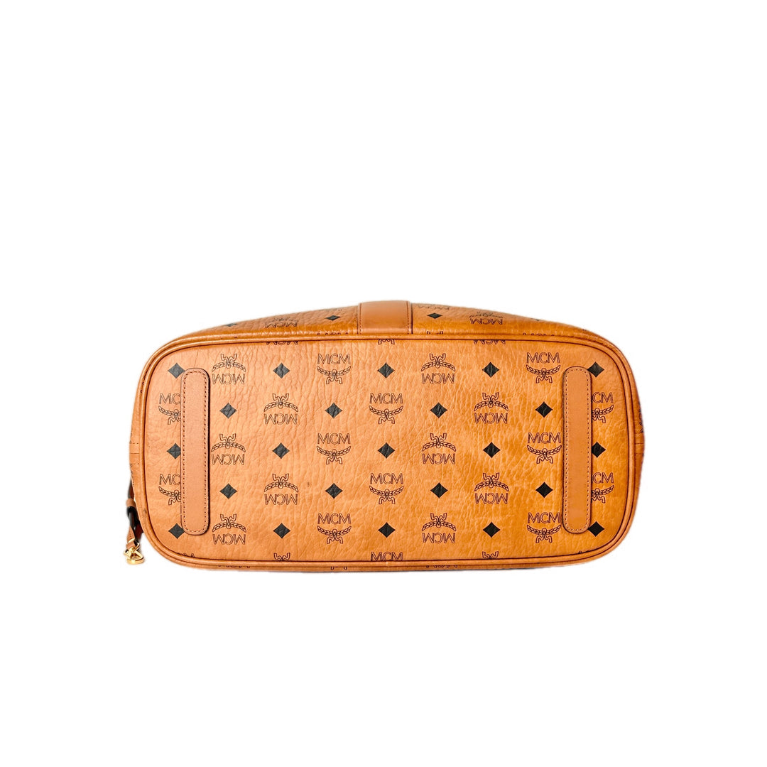 MCM Brown Reversible Liz Shopper In Visetos Tote Bag