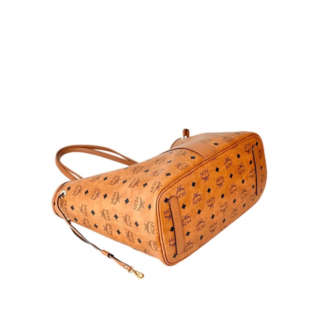 MCM Brown Reversible Liz Shopper In Visetos Tote Bag