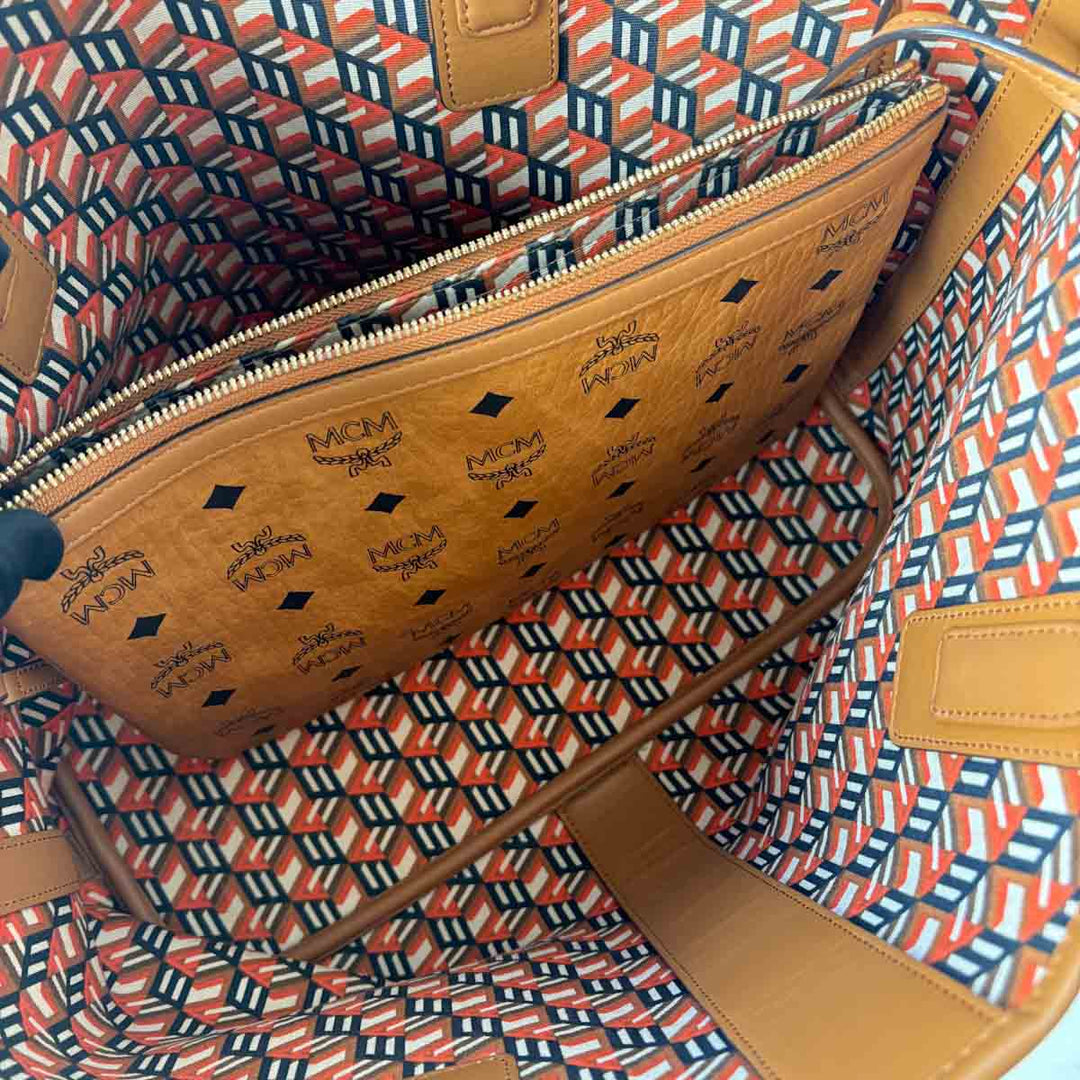 MCM Brown Reversible Liz Shopper In Visetos Tote Bag