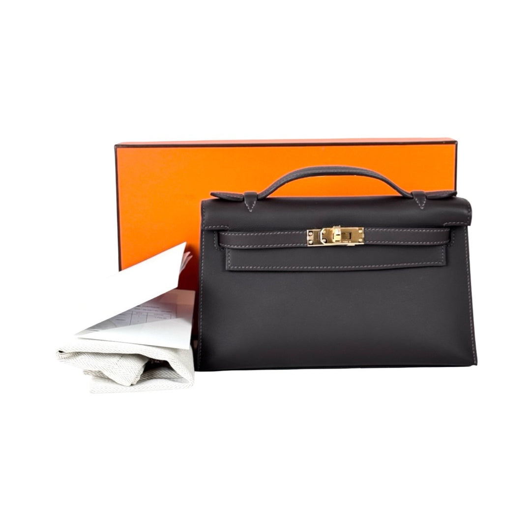 Hermes Kelly Pochette Bag Swift T3 Bai Brun