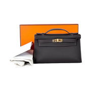 Hermes Kelly Pochette Bag Swift T3 Bai Brun