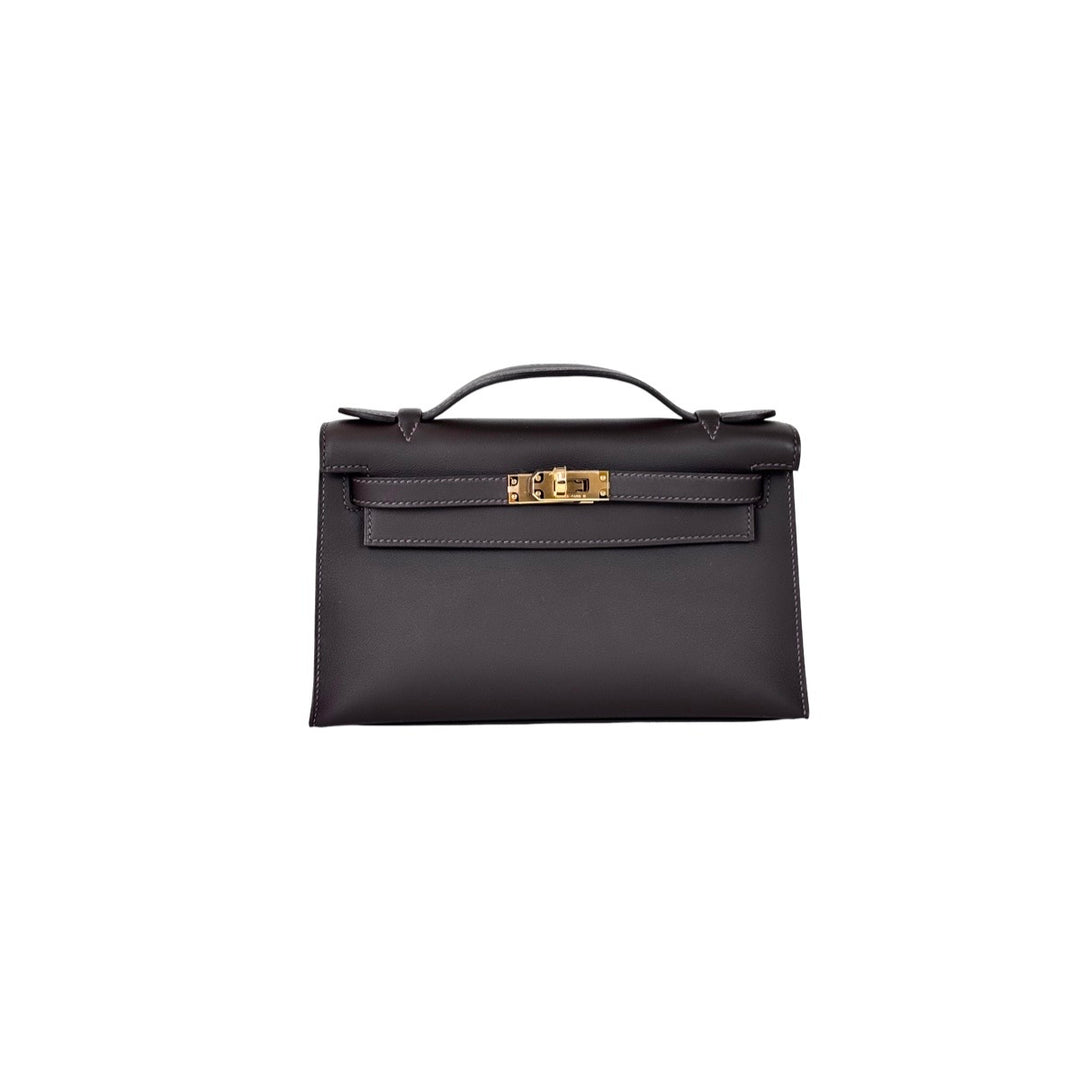 Hermes Kelly Pochette Bag Swift T3 Bai Brun