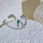 Natural Emerald Diamond Panther Ring D0.19ct d0.037ct. 18K VVG