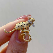 Natural White Diamond Panther Brooch & Pendant D0.05ct, 18K