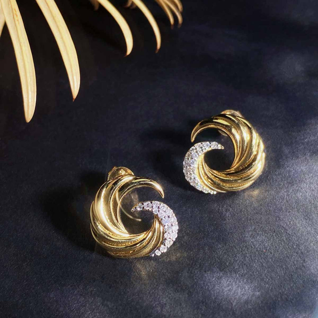 Natural White Diamond Sea Wave Earrings D0.20ct, 18K
