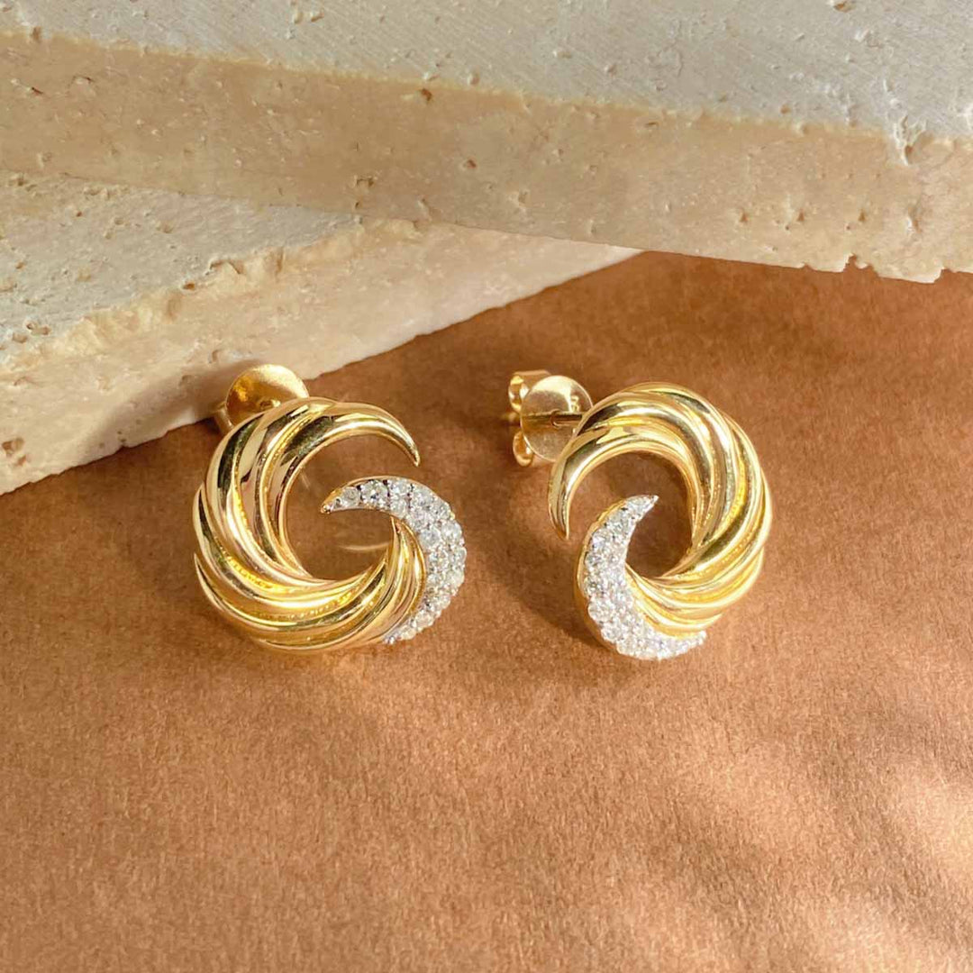 Natural White Diamond Sea Wave Earrings D0.20ct, 18K