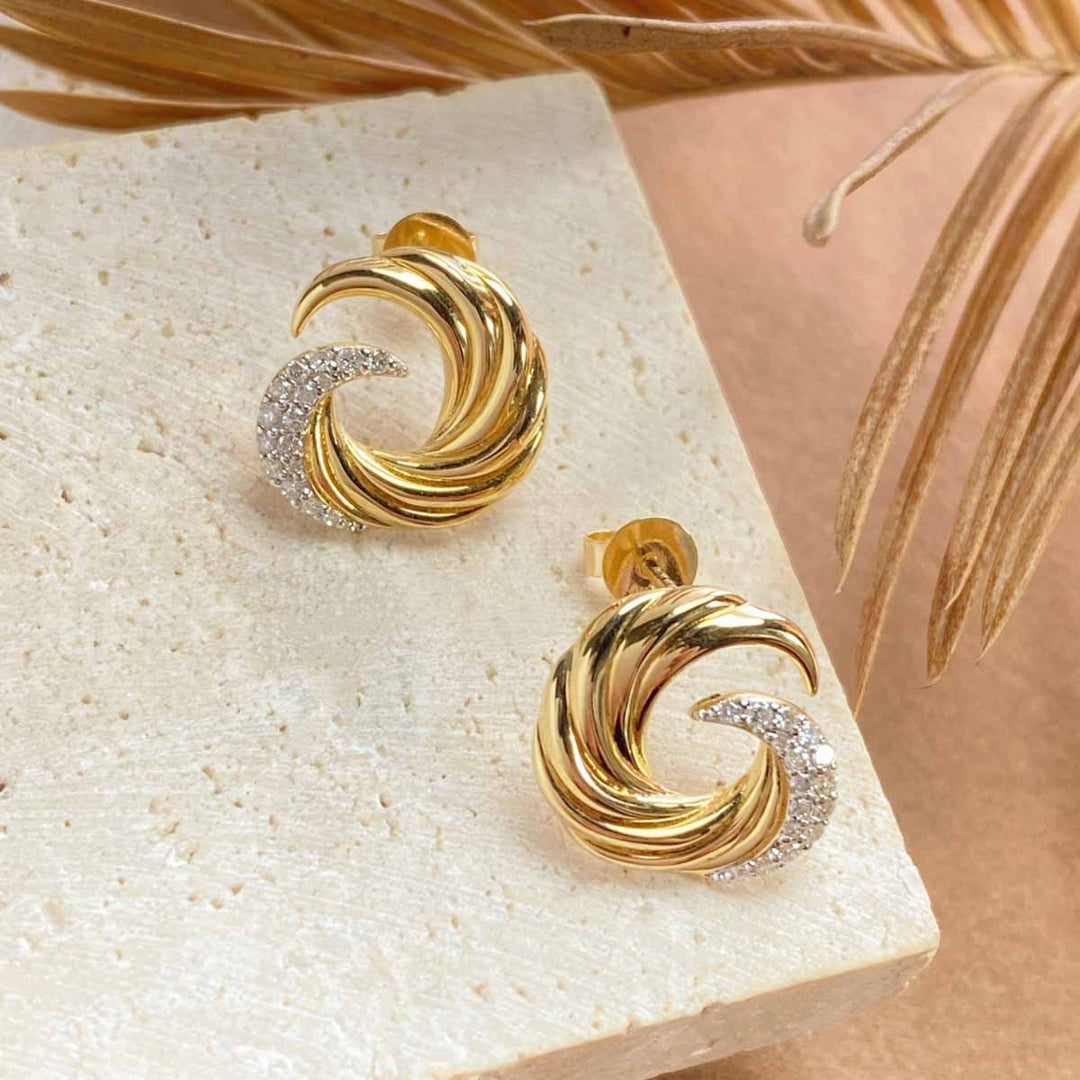 Natural White Diamond Sea Wave Earrings D0.20ct, 18K
