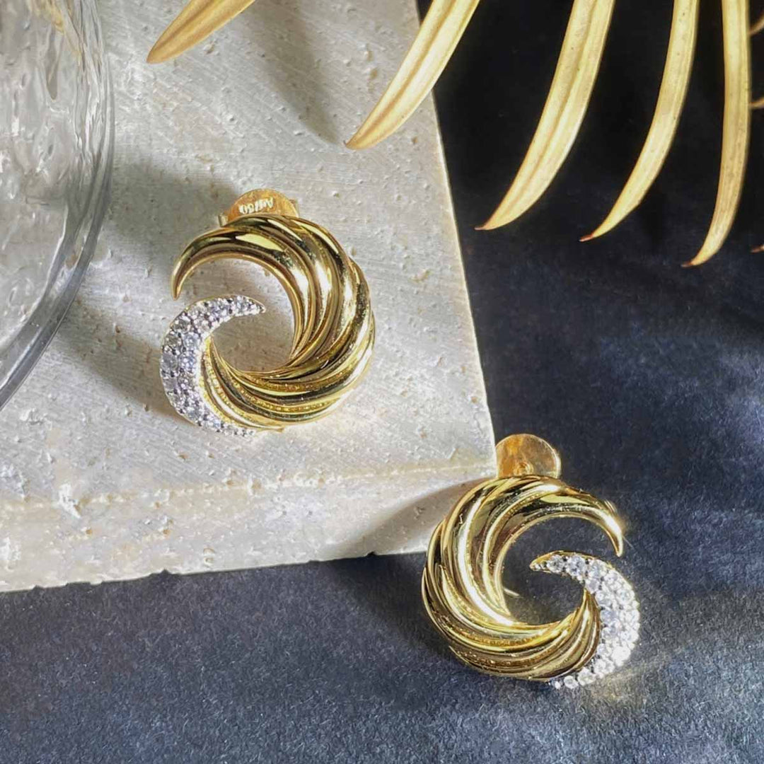 Natural White Diamond Sea Wave Earrings D0.20ct, 18K