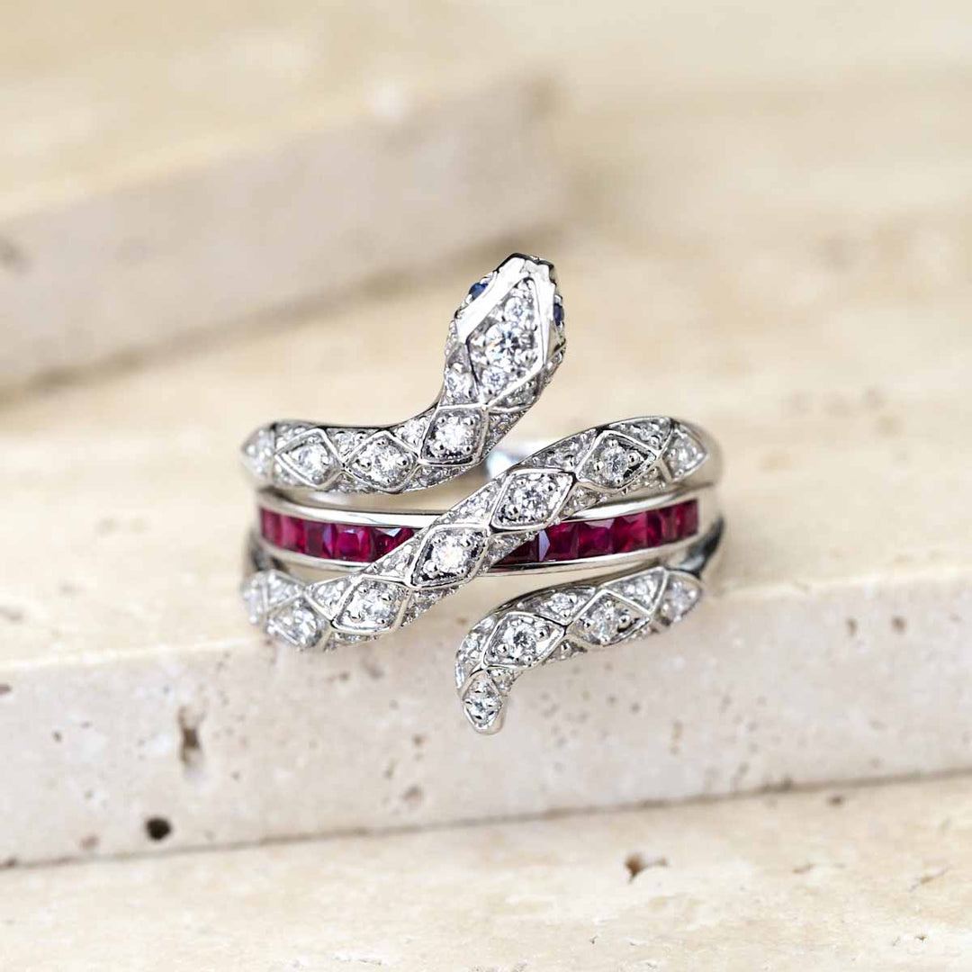 Natural Ruby Diamond Serpenti Ring D0.57ct d0.352ct. 18K Pigeon Blood