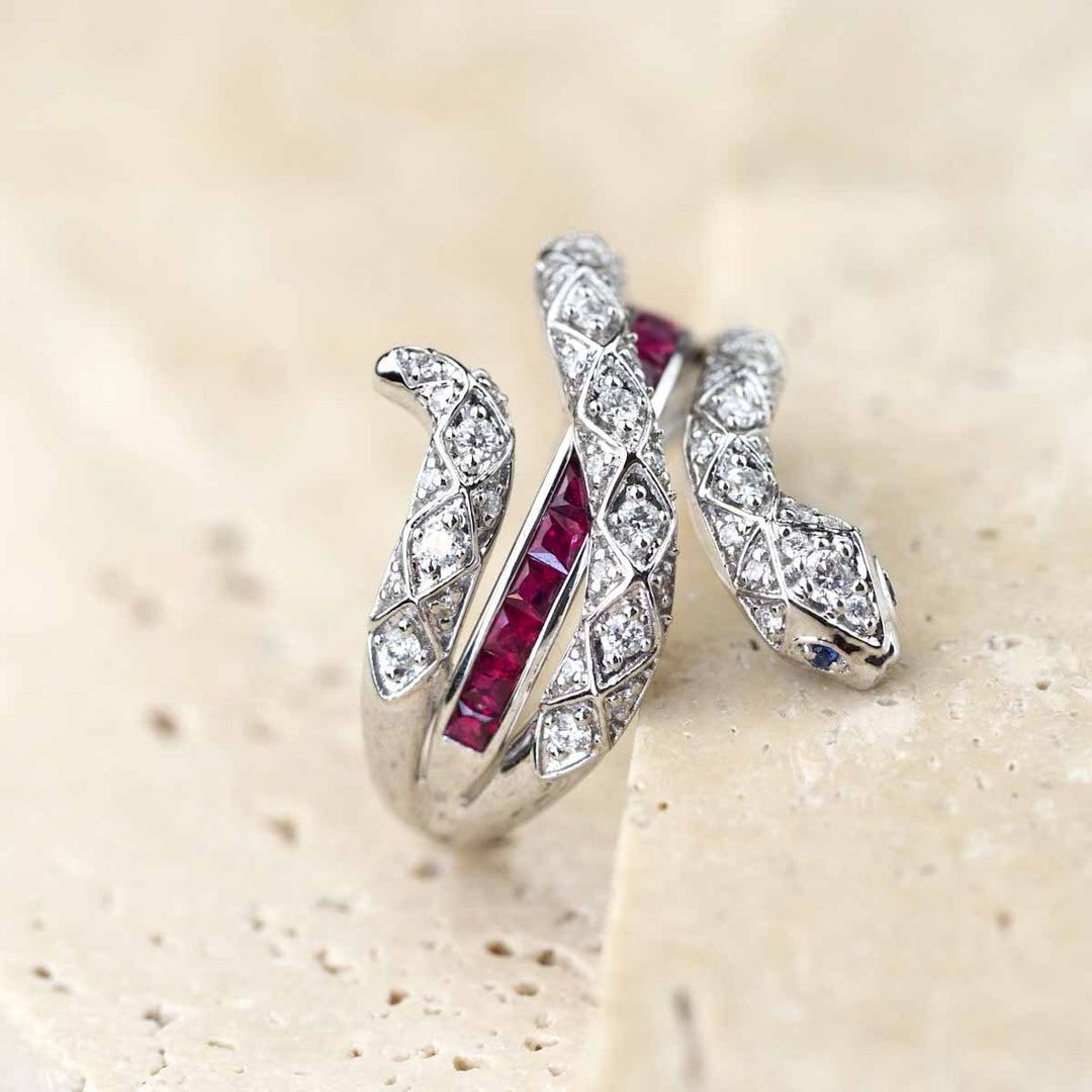 Natural Ruby Diamond Serpenti Ring D0.57ct d0.352ct. 18K Pigeon Blood