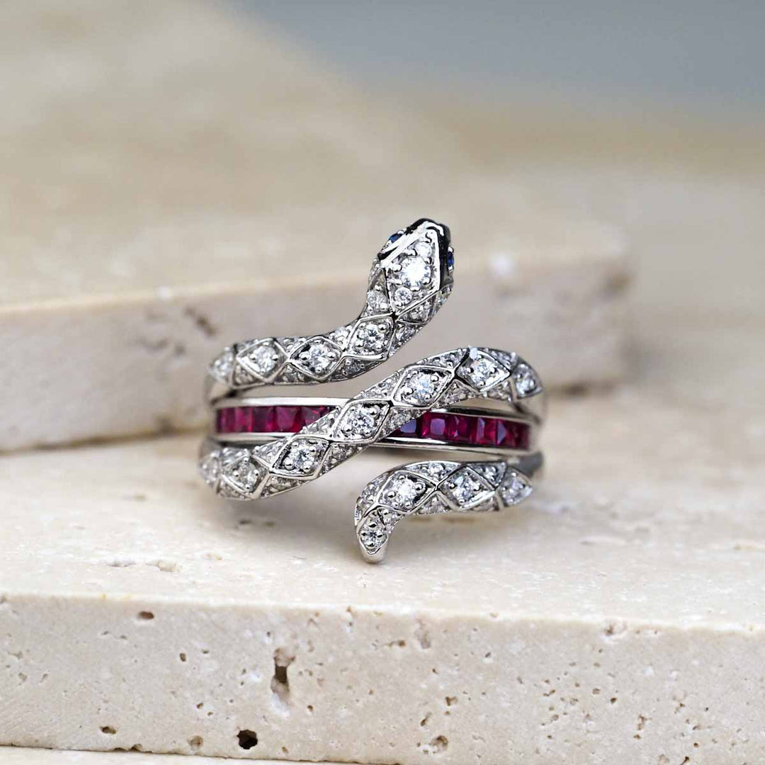 Natural Ruby Diamond Serpenti Ring D0.57ct d0.352ct. 18K Pigeon Blood
