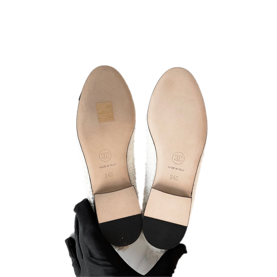 Chanel Tweed Ballet Flats Shoes White 34C