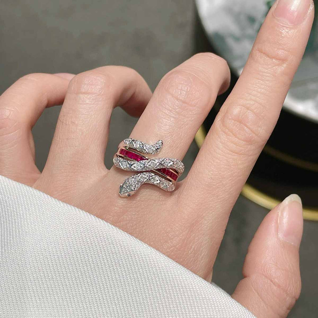 Natural Ruby Diamond Serpenti Ring D0.57ct d0.352ct. 18K Pigeon Blood