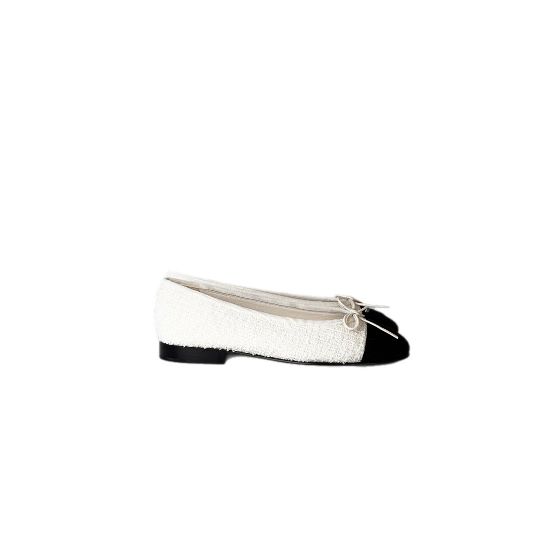 Chanel Tweed Ballet Flats Shoes White 34C