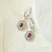 Natural Ruby Diamond Earrings D1.1CT, d0.192CT No Heat 18K