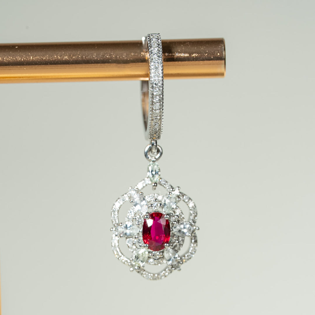 Natural Ruby Diamond Earrings D1.1CT, d0.192CT No Heat 18K