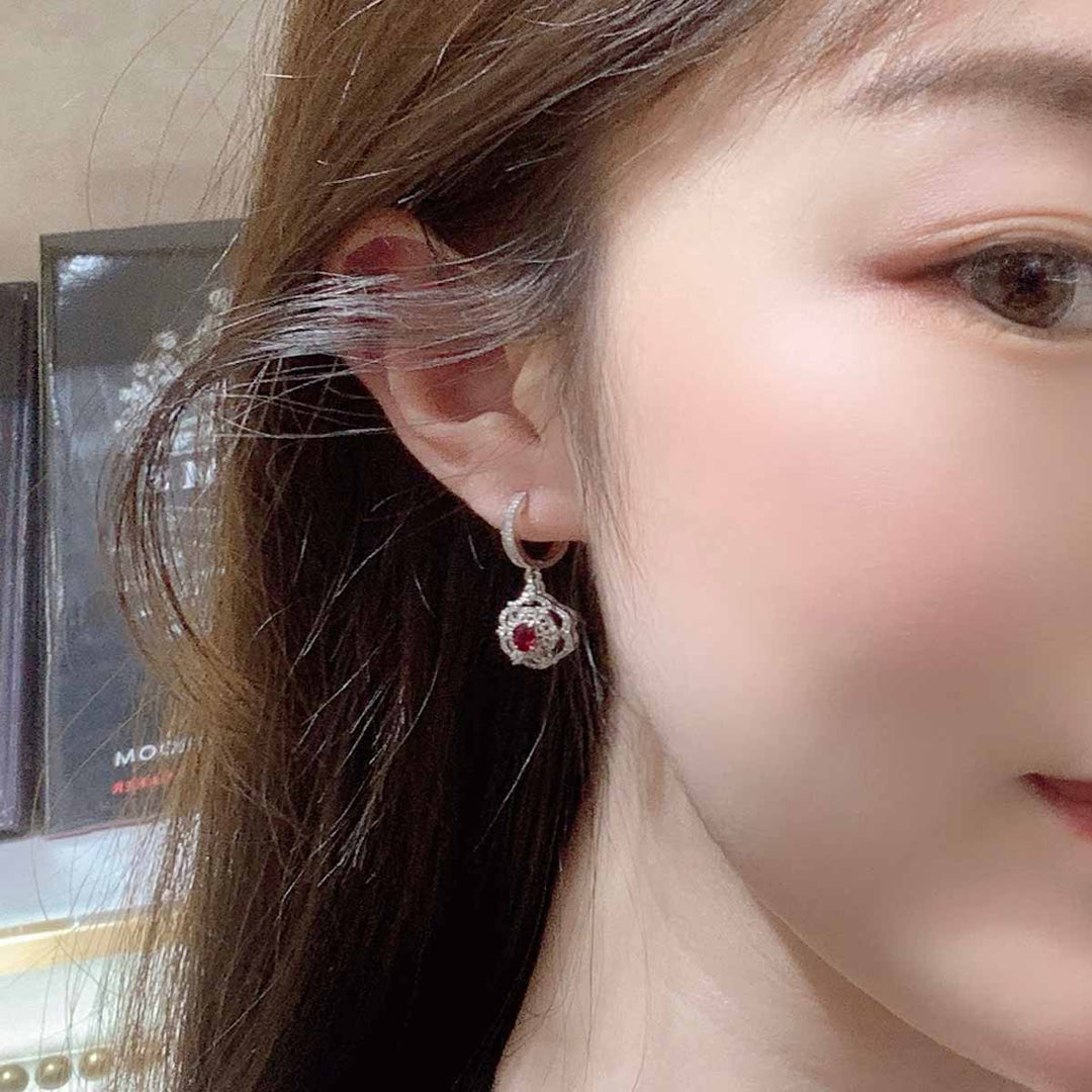 Natural Ruby Diamond Earrings D1.1CT, d0.192CT No Heat 18K