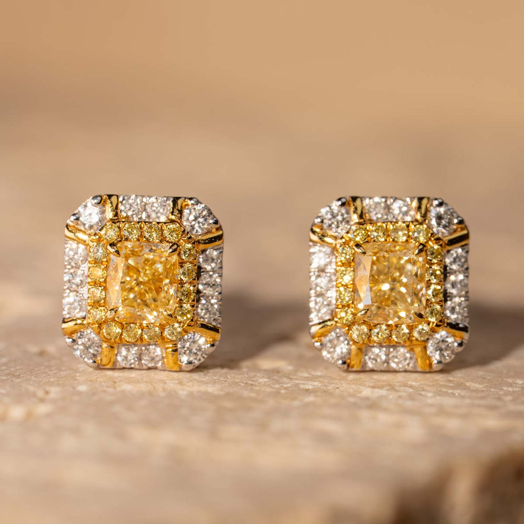 Yellow Diamond Square Earring D0.57ct d0.289ct,18K