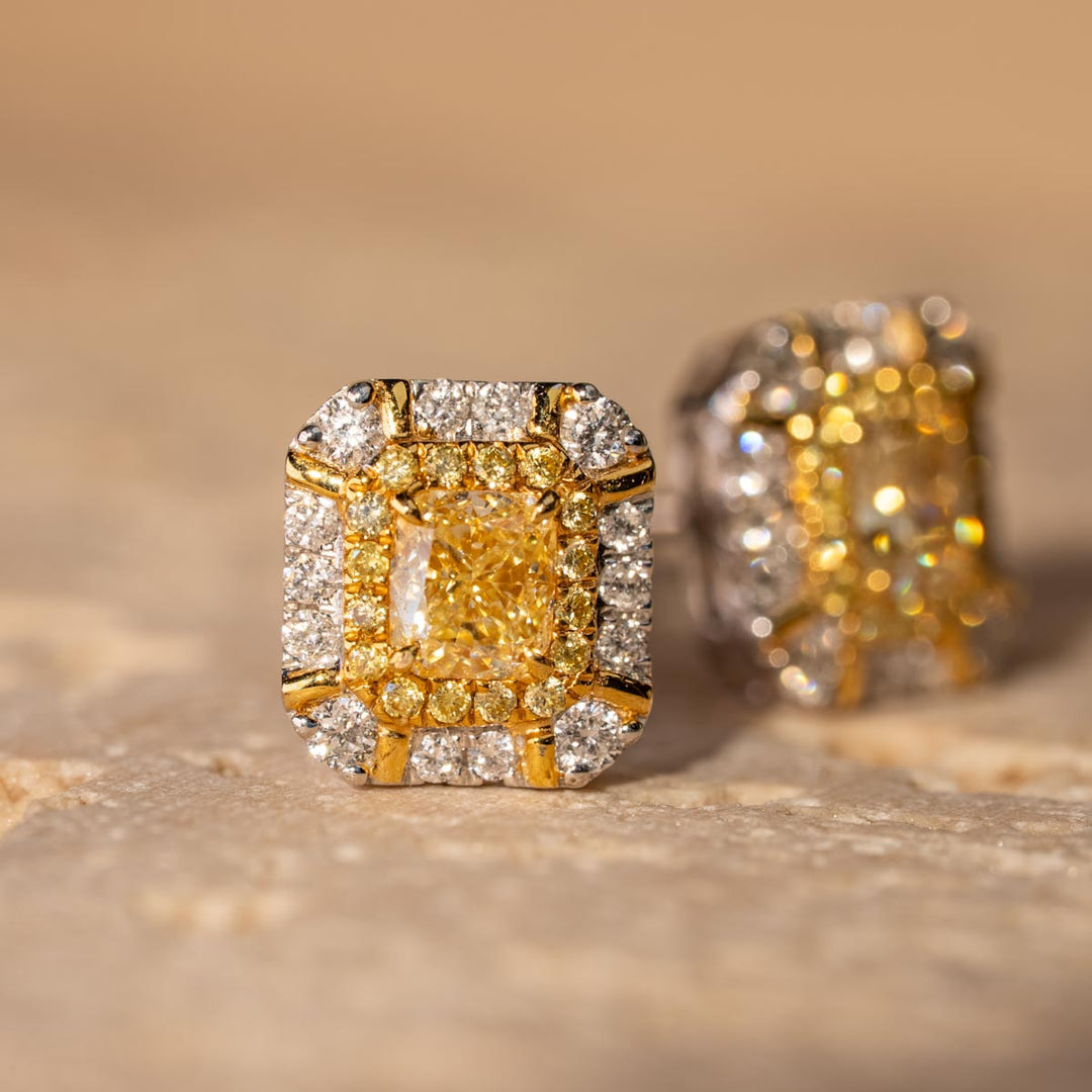 Yellow Diamond Square Earring D0.57ct d0.289ct,18K