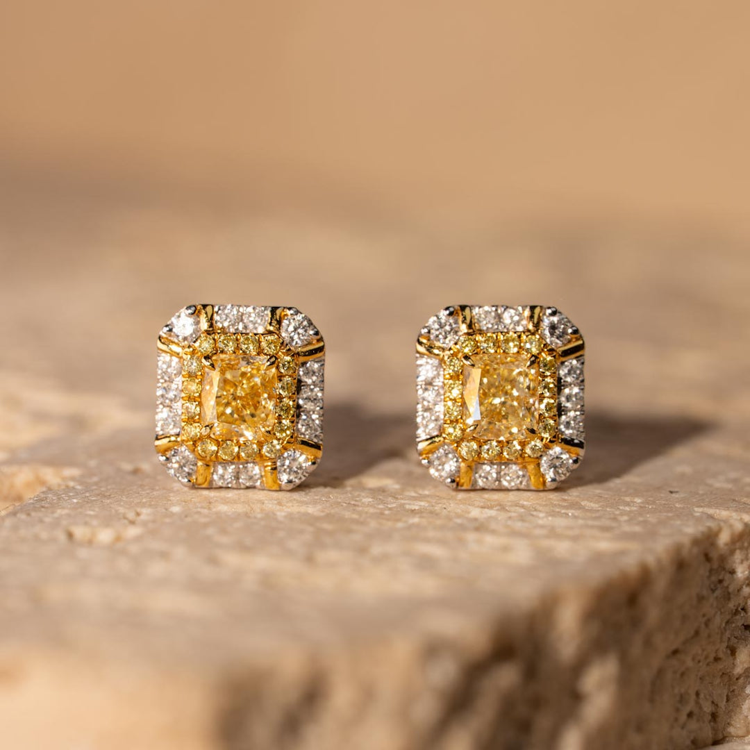 Yellow Diamond Square Earring D0.57ct d0.289ct,18K