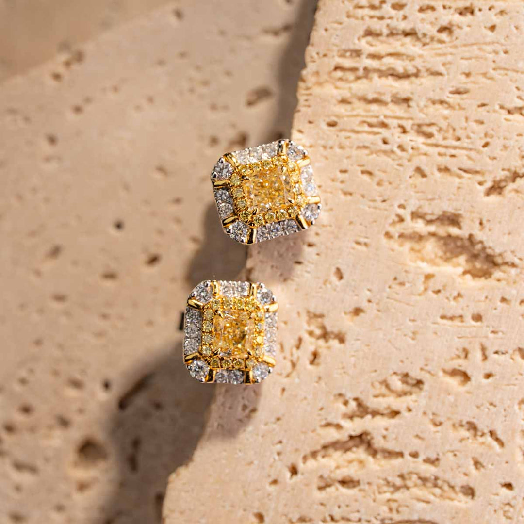 Yellow Diamond Square Earring D0.57ct d0.289ct,18K
