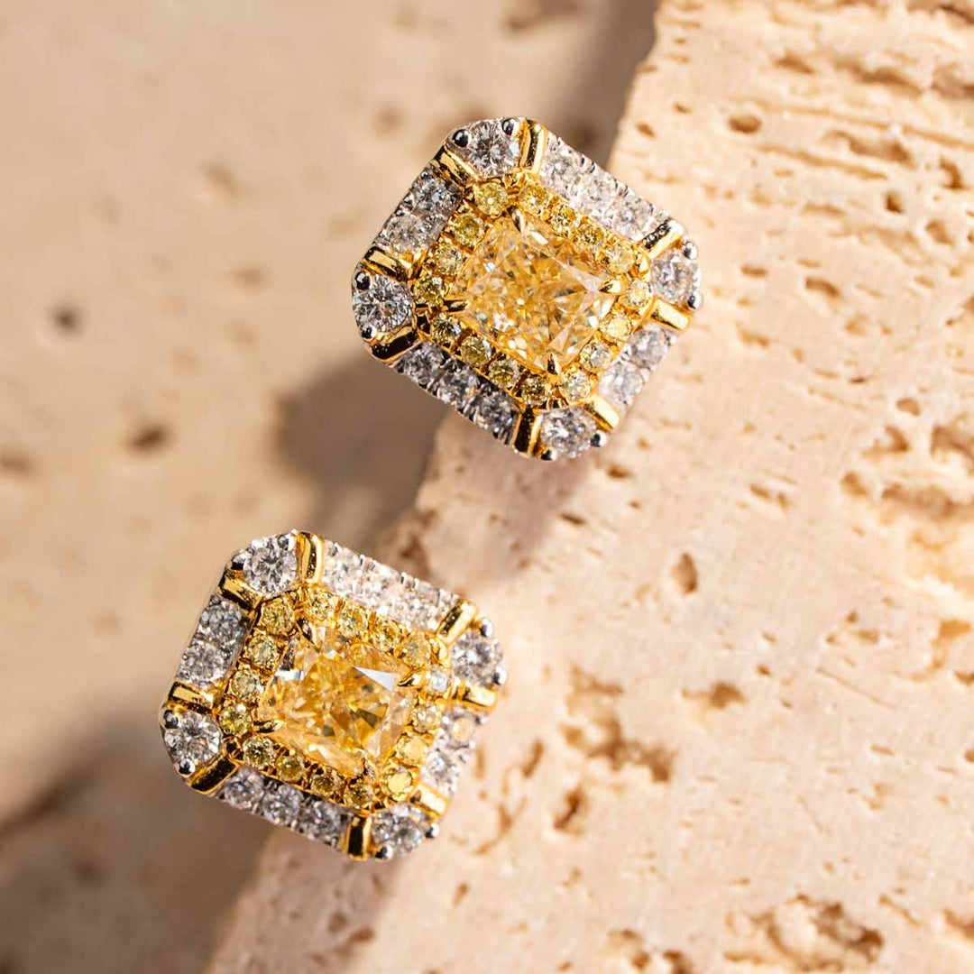 Yellow Diamond Square Earring D0.57ct d0.289ct,18K