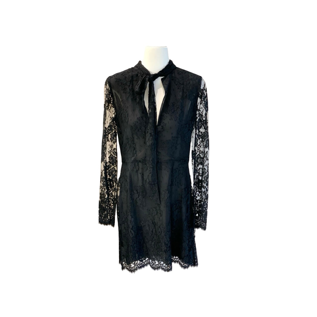 YSL Black Lace Floral Dress Viscose/Silk #38