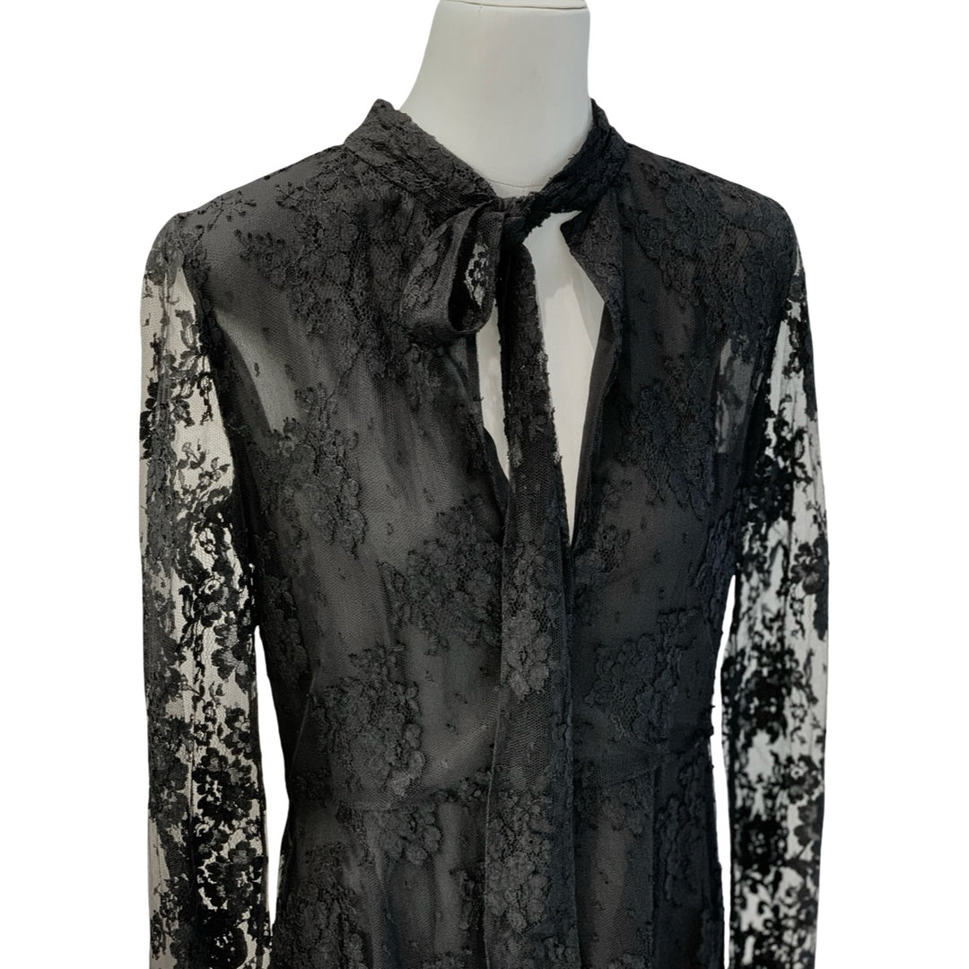 YSL Black Lace Floral Dress Viscose/Silk #38