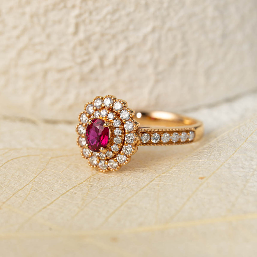 No Heat Natural Pigeon Blood Ruby Diamond Ring D:0.5ct d:0.62ct – 18K Gold Unheated