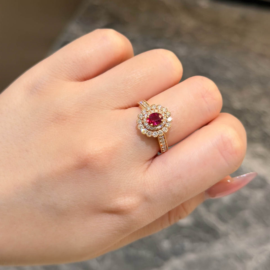 No Heat Natural Pigeon Blood Ruby Diamond Ring D:0.5ct d:0.62ct – 18K Gold Unheated