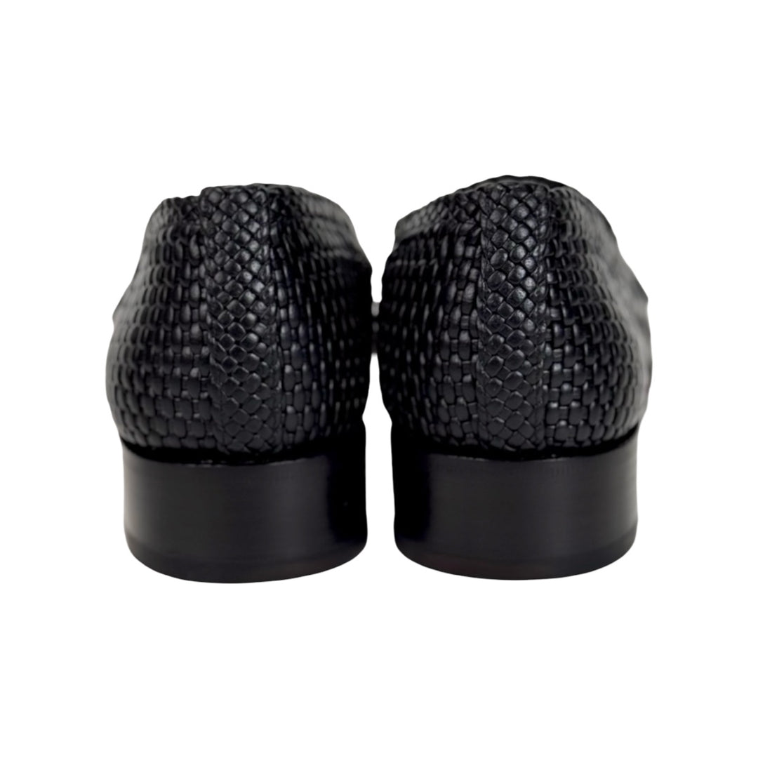 Chanel Shiny Braided Loafers Black #37.5