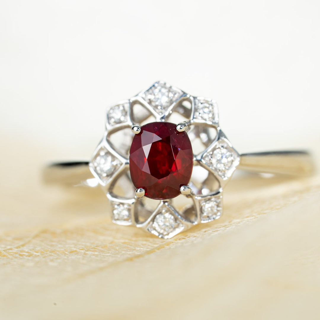 No Heat Natural Pigeon Blood Ruby Diamond Ring D:0.67ct d:0.08ct   – 18K Gold Unheated
