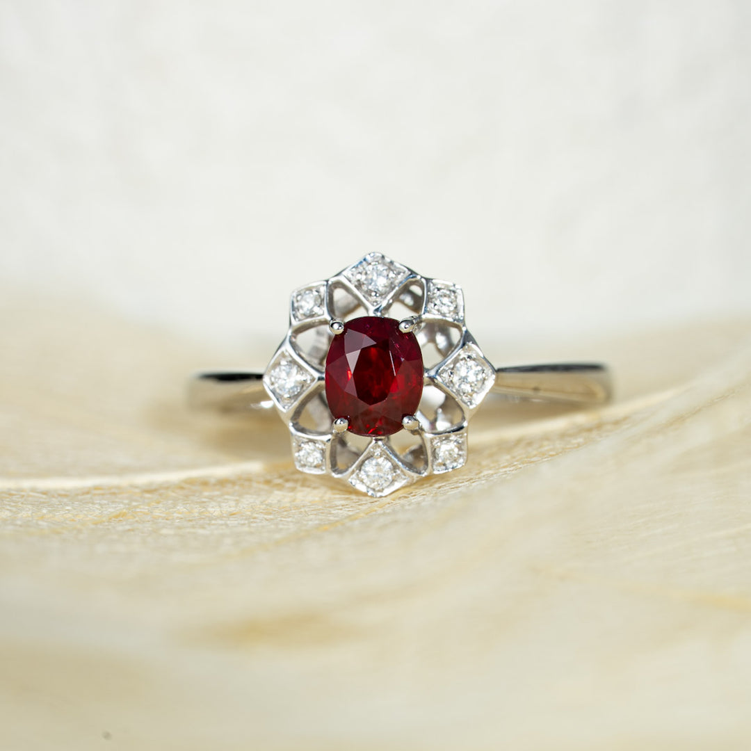 No Heat Natural Pigeon Blood Ruby Diamond Ring D:0.67ct d:0.08ct   – 18K Gold Unheated