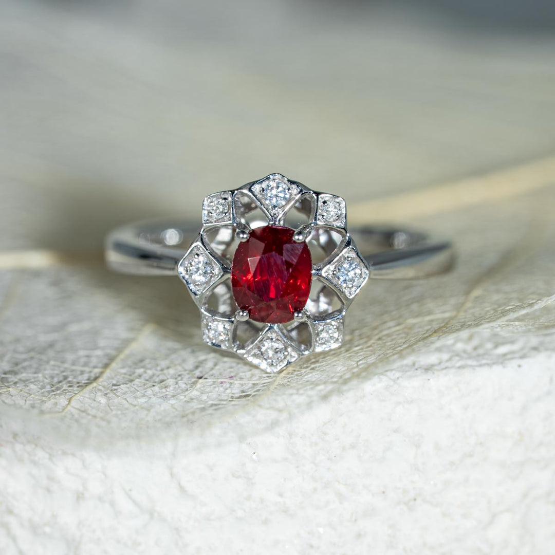 No Heat Natural Pigeon Blood Ruby Diamond Ring D:0.67ct d:0.08ct   – 18K Gold Unheated