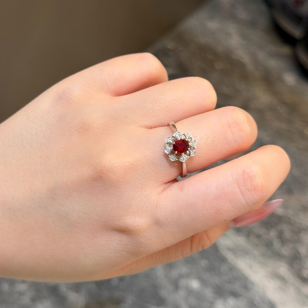 No Heat Natural Pigeon Blood Ruby Diamond Ring D:0.67ct d:0.08ct   – 18K Gold Unheated