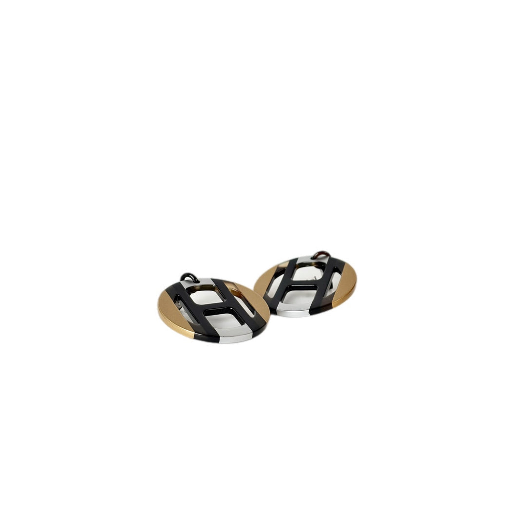 Hermes H Equipe Earring Black Gold Color Horn