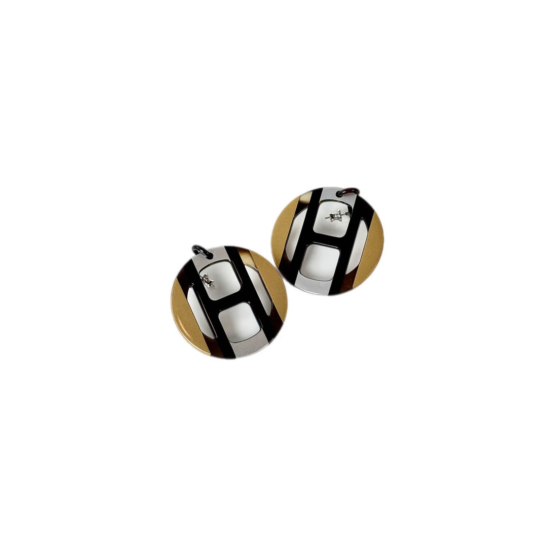 Hermes H Equipe Earring Black Gold Color Horn