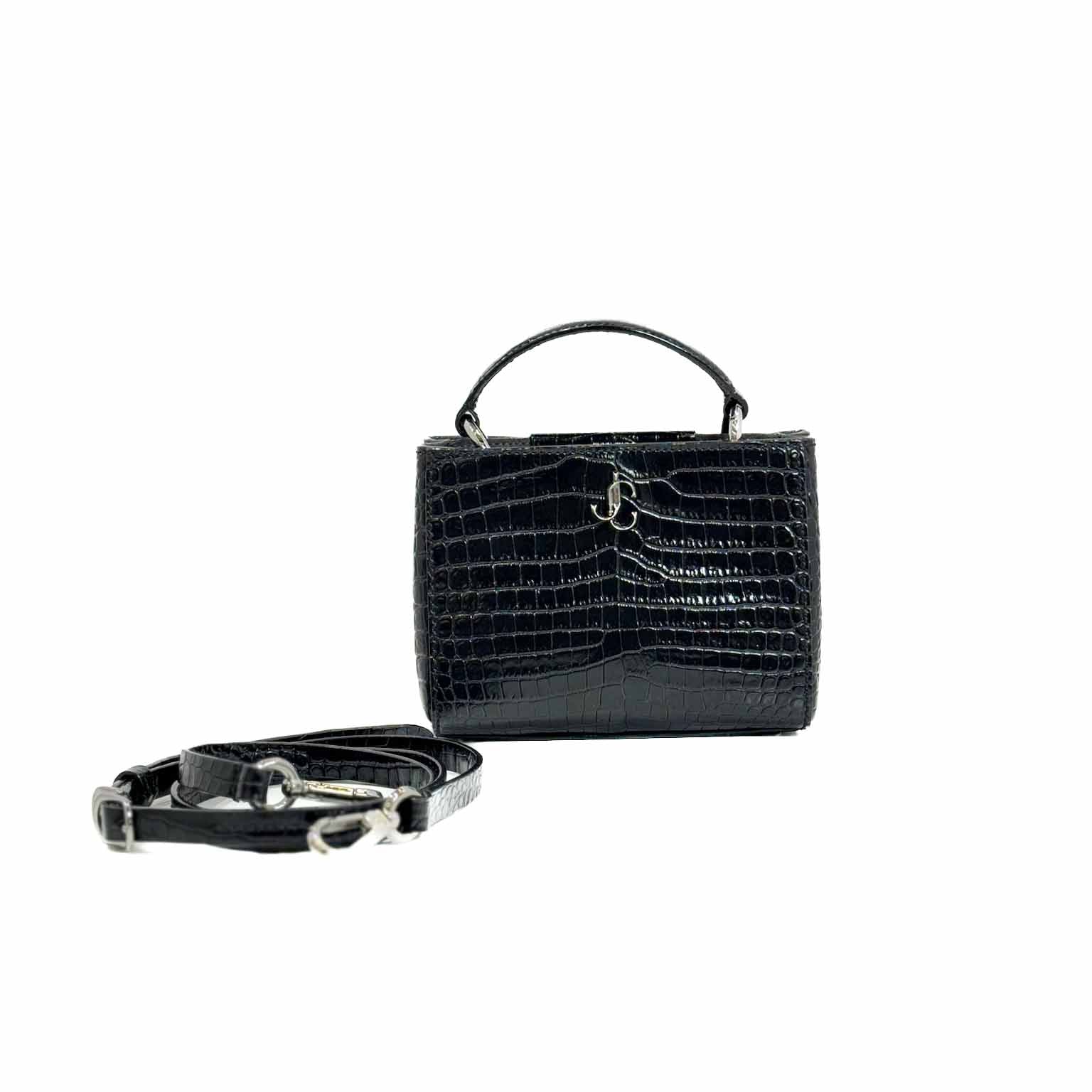 Jimmy Choo Mini Top Handle Crossbody Bag Black With Crocodile Embossed
