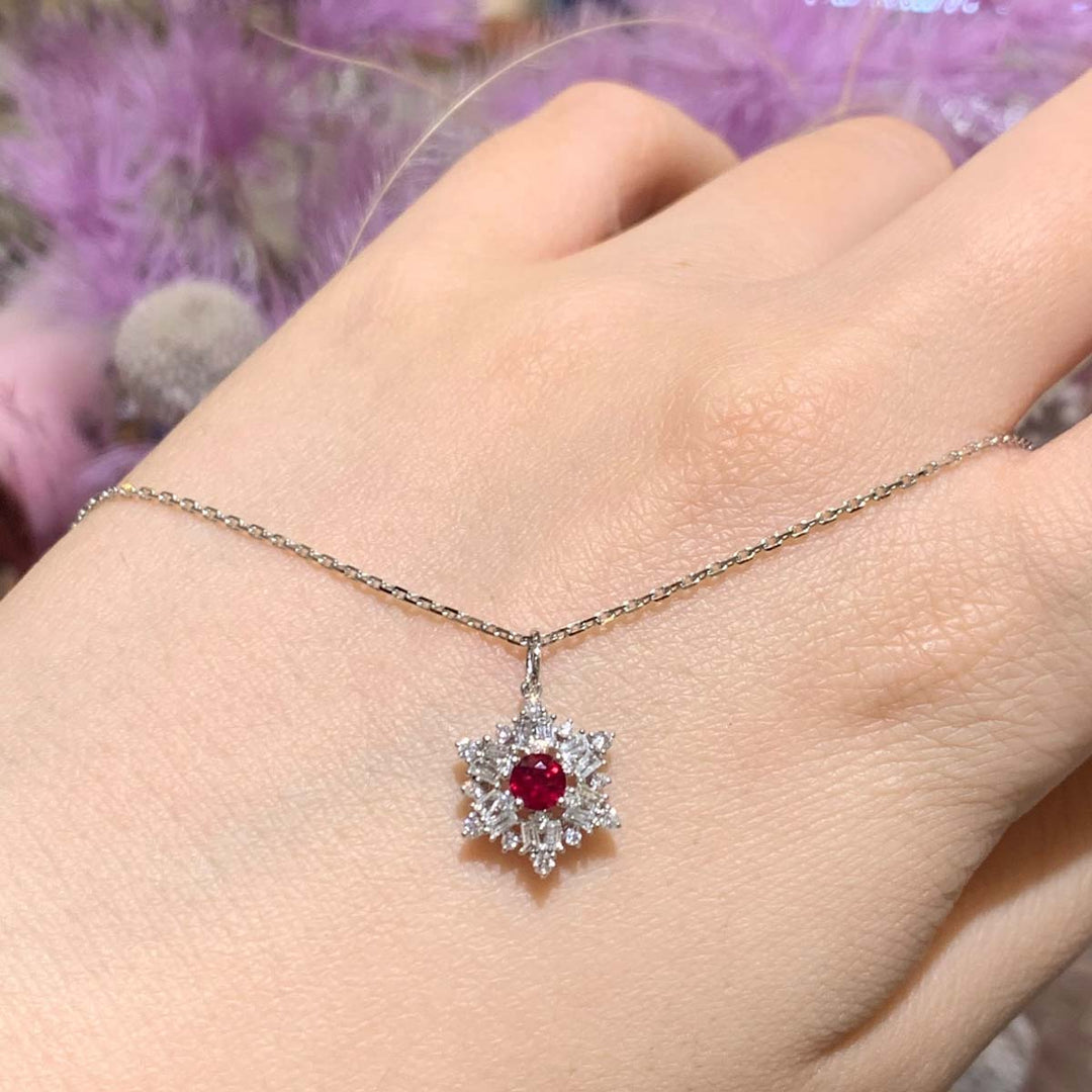 Natural Ruby Diamond Necklace. D:0.3ct d:0.339ct 18K Gold